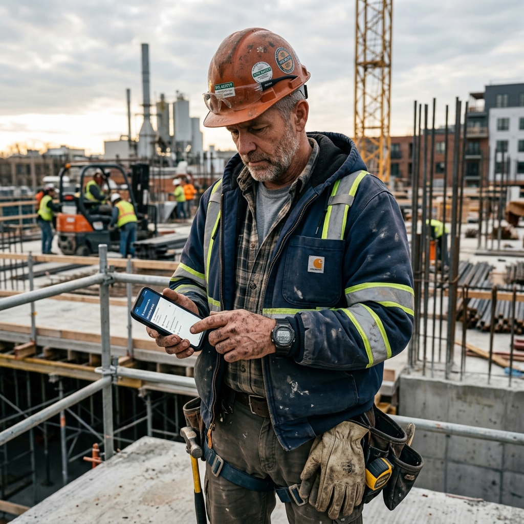 Tradesperson using the mobile app